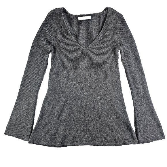 Ribbed Top Pullover V-Neck Sweater Angora Mix Slight Bell Sleeve Old Navy Medium - Picture 1 of 11
